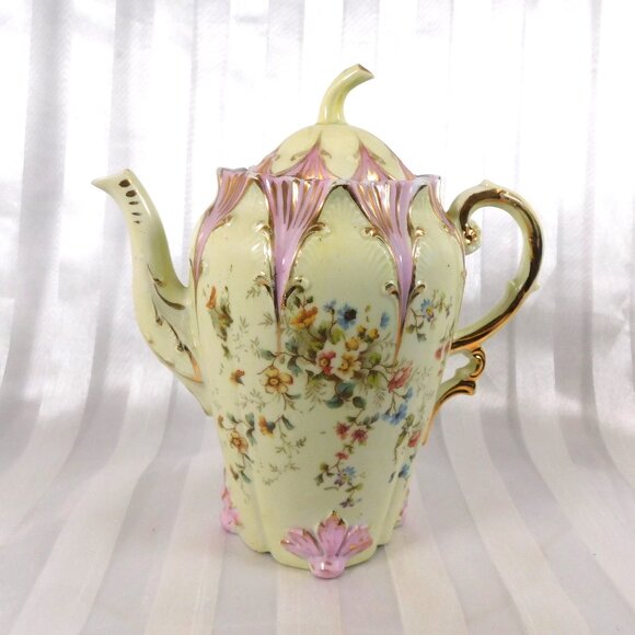 Green and Purple FloralTeapot,Creamer, Milk Jug # 26128
